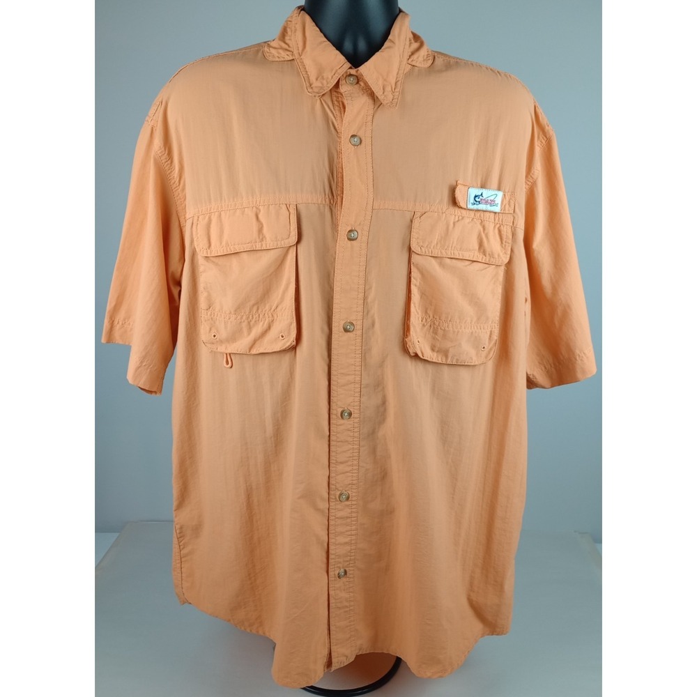 World Wide Sportsman Mens L Peach Orange Short Sleeve Button Down Fishing Shirt